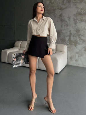 Poplin Crop Gömlek Bej S3060 (Beden: 38)