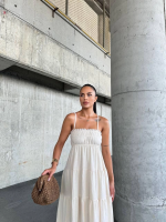 Dantelli Askılı Keten Elbise S4310 Bej (Beden: L) - Görsel 3