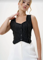 Çizgili Krep Düğmeli Yelek Siyah S3395 (Beden: Xl) - Görsel 3