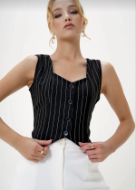 Çizgili Krep Düğmeli Yelek Siyah S3395 (Beden: Xl) - Görsel 4