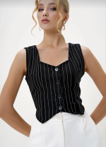 Çizgili Krep Düğmeli Yelek Siyah S3395 (Beden: Xl) - Görsel 5