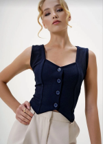 Krep Kumaş Düğmeli Yelek Lacivert S3395 (Beden: S) - Görsel 4