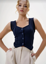 Krep Kumaş Düğmeli Yelek Lacivert S3395 (Beden: S) - Görsel 2