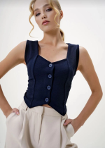 Krep Kumaş Düğmeli Yelek Lacivert S3395 (Beden: S)