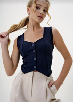 Krep Kumaş Düğmeli Yelek Lacivert S3395 (Beden: Xl) - Görsel 3