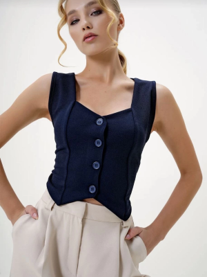 Krep Kumaş Düğmeli Yelek Lacivert S3395 (Beden: Xl)