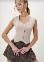 Krep Kumaş Düğmeli Yelek Bej S3395 (Beden: M) - Görsel 4