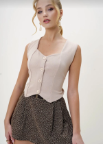 Krep Kumaş Düğmeli Yelek Bej S3395 (Beden: Xl) - Görsel 2