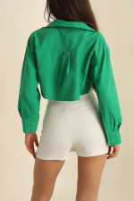 Poplin Crop Gömlek Yeşil S3060 (Beden: 36) - Görsel 4