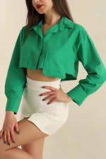 Poplin Crop Gömlek Yeşil S3060 (Beden: 36) - Görsel 2