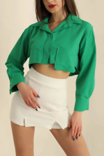 Poplin Crop Gömlek Yeşil S3060 (Beden: 36) - Görsel 3