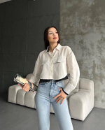 Çift Renkli Kısa Gömlek Krem S4021 (Beden: 38) - Görsel 2