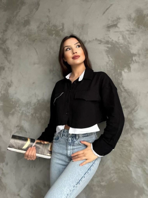 Çift Renkli Kısa Gömlek Siyahbeyaz S4021 (Beden: 38)