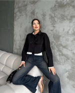 Çift Renkli Kısa Gömlek Siyahbeyaz S4021 (Beden: 40) - Görsel 2