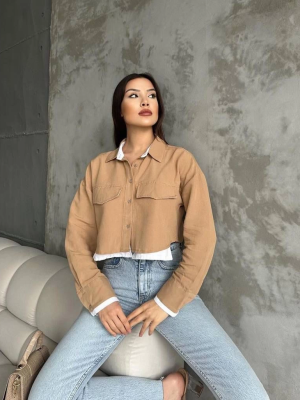 Çift Renkli Kısa Gömlek Vizonbeyaz S4021 (Beden: 40)