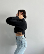 Yanı Kemer Detaylı Crop Gömlek Siyah S4009 (Beden: 36) - Görsel 3