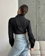 Yanı Kemer Detaylı Crop Gömlek Siyah S4009 (Beden: 36) - Görsel 5