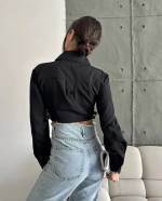 Yanı Kemer Detaylı Crop Gömlek Siyah S4009 (Beden: 38) - Görsel 4