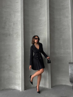 Altı Piliseli Uzun Kollu Ceket Elbise Siyah S255016 (Beden: M) - Görsel 2