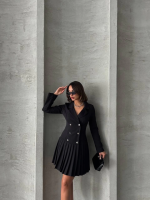 Altı Piliseli Uzun Kollu Ceket Elbise Siyah S255016 (Beden: M) - Görsel 3