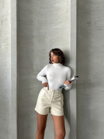 Beli Lastikli Çıtçıtlı Deri Şort Krem W241007 (Beden: M) - Görsel 7