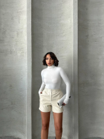 Beli Lastikli Çıtçıtlı Deri Şort Krem W241007 (Beden: M) - Görsel 6