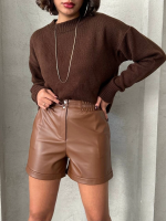 Beli Lastikli Çıtçıtlı Deri Şort Kahve W241007 (Beden: S) - Görsel 6