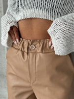 Beli Lastikli Duble Paça Deri Şort Bej W24755 (Beden: L) - Görsel 6