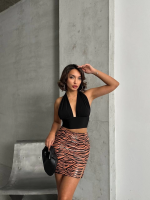 Tek Yırtmaçlı Zebra Desenli Deri Etek Kahvesiyah W24475-S (Beden: Xl) - Görsel 3