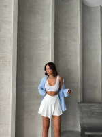 Piliseli Düğmeli Şort Etek Beyaz S25813 (Beden: S) - Görsel 2