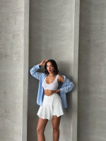 Piliseli Düğmeli Şort Etek Beyaz S25813 (Beden: M) - Görsel 6