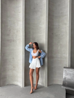 Piliseli Düğmeli Şort Etek Beyaz S25813 (Beden: M) - Görsel 3