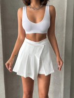 Piliseli Düğmeli Şort Etek Beyaz S25813 (Beden: M)