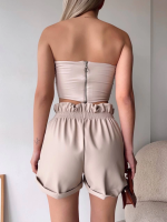 Tüllü Deri Crop Bej W24615 (Beden: S) - Görsel 5