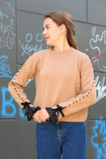 Boncuklu Bile Detaylı Kazak Vizon (Beden: Standart) - Görsel 3