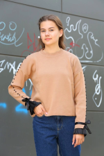 Boncuklu Bile Detaylı Kazak Vizon (Beden: Standart) - Görsel 4