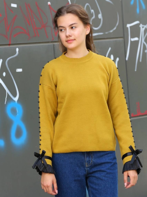 Boncuklu Bile Detaylı Kazak Hardal (Beden: Standart)