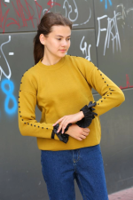 Boncuklu Bile Detaylı Kazak Hardal (Beden: Standart) - Görsel 4