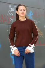 Boncuklu Bile Detaylı Kazak Kahve (Beden: Standart) - Görsel 2