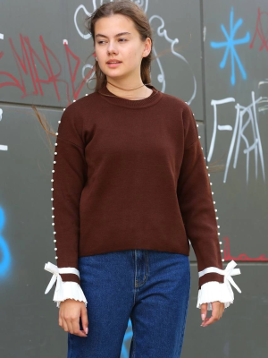 Boncuklu Bile Detaylı Kazak Kahve (Beden: Standart)