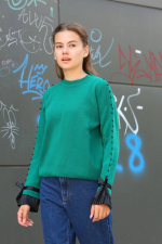 Boncuklu Bile Detaylı Kazak Petrol Yeşili (Beden: Standart) - Görsel 3