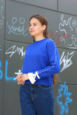 Boncuklu Bile Detaylı Kazak Saks Mavisi (Beden: Standart) - Görsel 2