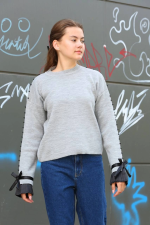 Boncuklu Bile Detaylı Kazak Gri (Beden: Standart)