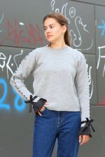 Boncuklu Bile Detaylı Kazak Gri (Beden: Standart) - Görsel 4