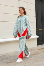 Çizgili Bisiklet Yaka Triko Takım Mint (Beden: Standart) - Görsel 2