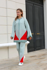 Çizgili Bisiklet Yaka Triko Takım Mint (Beden: Standart) - Görsel 4