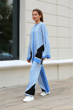 Çizgili Bisiklet Yaka Triko Takım Mavi (Beden: Standart) - Görsel 3