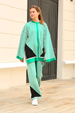 Çizgili Bisiklet Yaka Triko Takım Yeşil (Beden: Standart) - Görsel 3