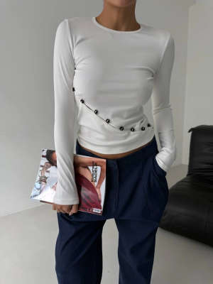 Asimetrik Alt Detaylı Bluz Beyaz (Beden: S)