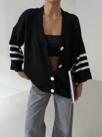 Büyük Düğmeli Salaş Triko Hırka Siyahbeyaz (Beden: Standart)